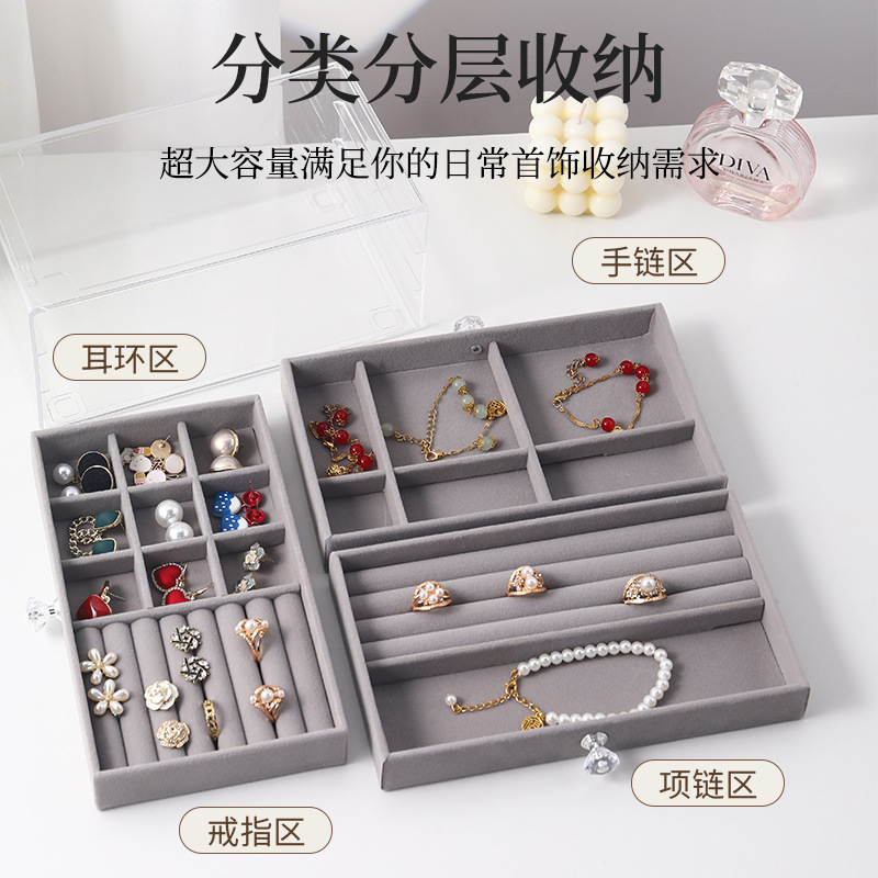 透明アクリルフランネルジュエリーボックスネックレスリングブレスレット時計収納ボックス抗酸化ジュエリーボックス収納|undefined