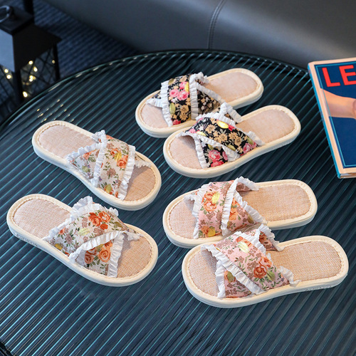 New linen slippers for girls and children, Korean version  wear-resistant, non-slip, sweat-absorbent, breathable cotton and linen slippers for home use