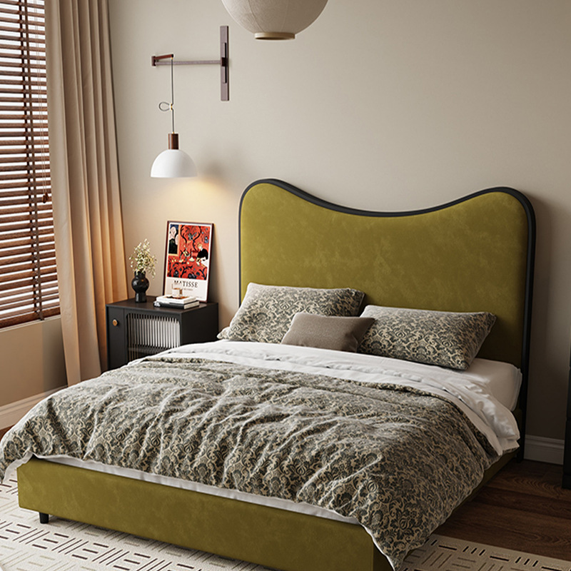 Cama de cuero retrógrada francesa cama de madera maciza cama de 1.8m cama americana cama principal estilo antiguo cama romana