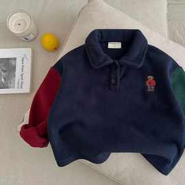 儿童Polo衫 秋冬新品双面绒卫衣男童宝宝洋气翻领加厚打底长袖t恤