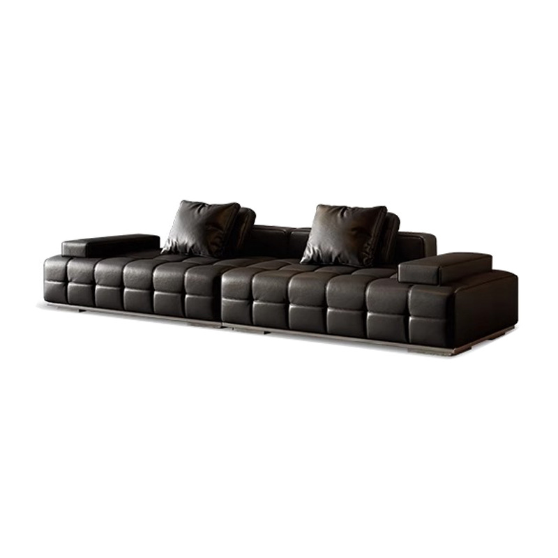 Sofá Lawrence sofá de cuero italiano minimalista sala de estar gran piso villa sala de estar recta sofá negro combinación