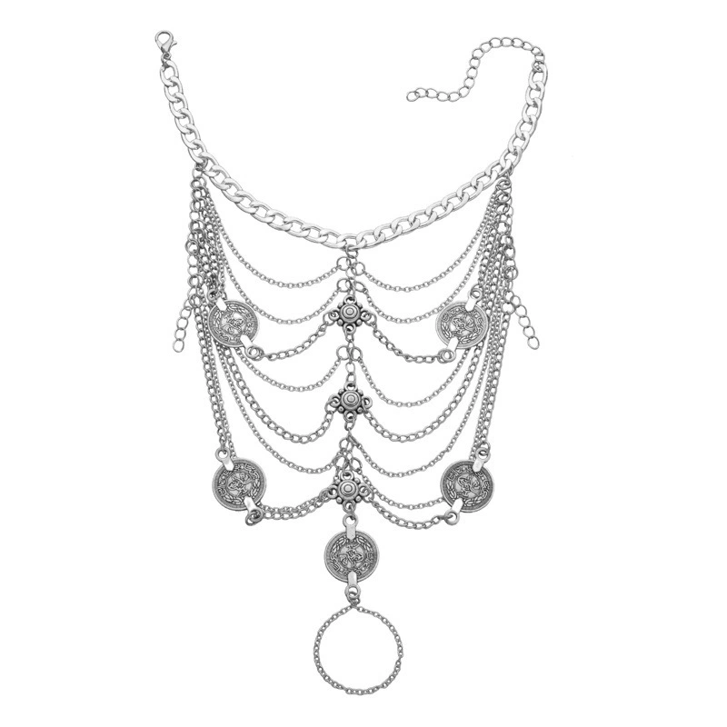 Трансграничный европейский и американский богемный панк в стиле ретро, металлический тяжелый промышленный многослойный браслет с кисточкой и монетой, ножной браслет, ножной браслет