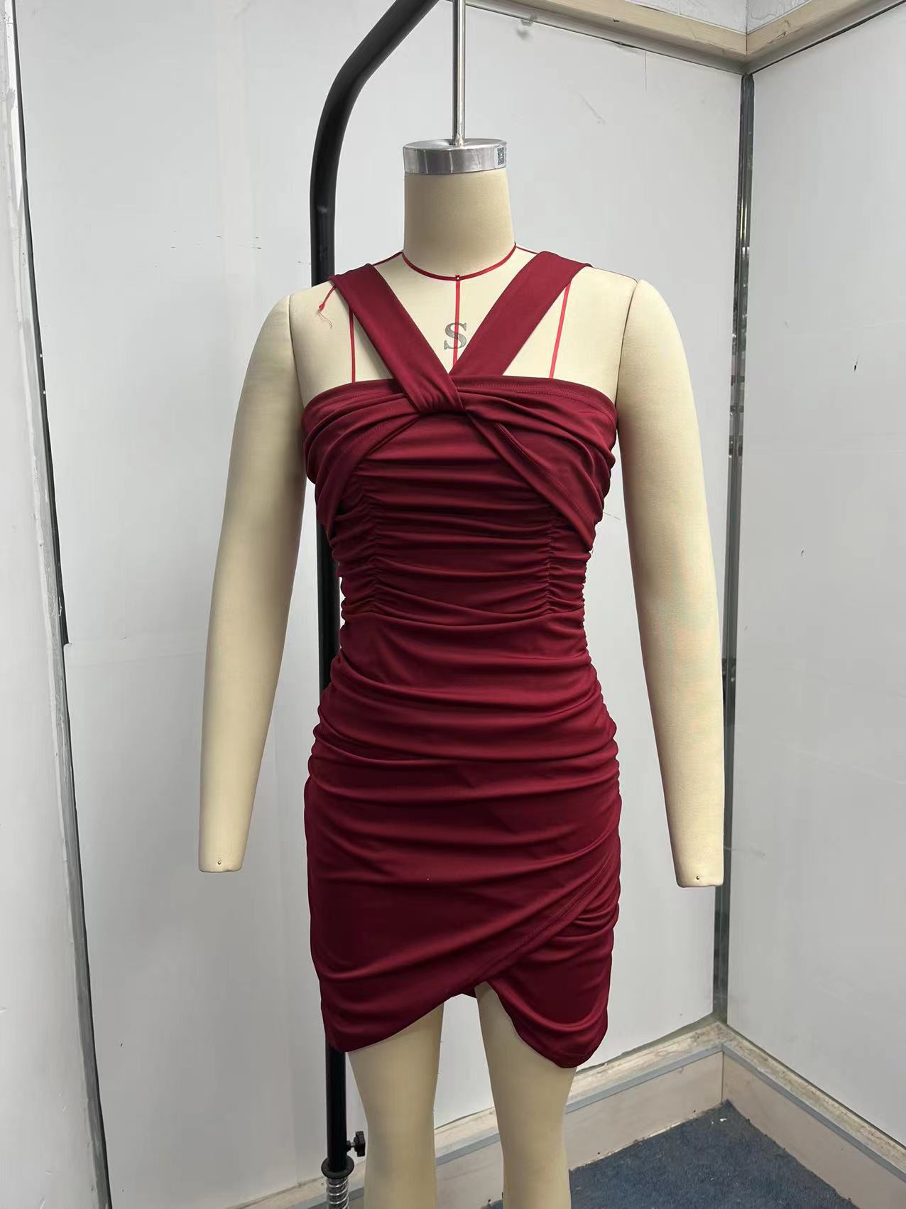 Women Clothing Sexy Dress Summer Sexy Cross Twist Strap Backless Pleated Hip Dress