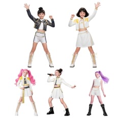 2025亚马逊爆款女孩恶魔猎人服装搭配流行歌手3D印花女装童装套装