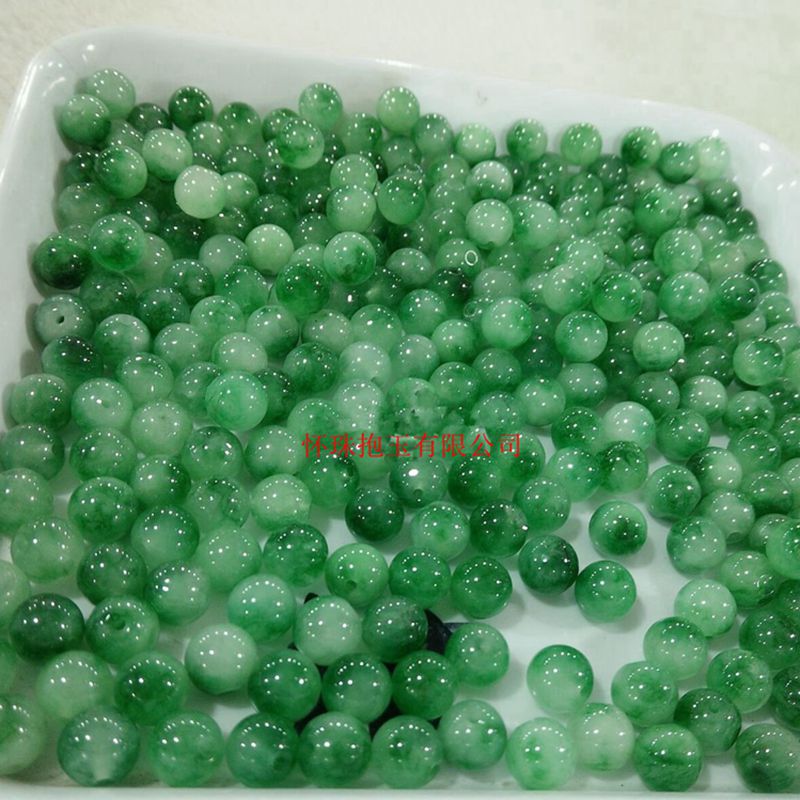 翡翠a级阳绿散珠diy配件石英岩玉飘绿花玉6mm飘兰花手链项链珠