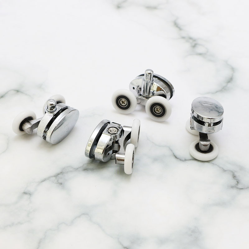 上双下双电镀双孔圆轮 浴室玻璃门配件轮 移门淋浴房滑轮双滑轮