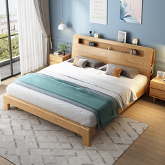 Modern Nordic style solid wood bed for small studio master bedroom double bed, ash wood bed 1.5m 1.8m bed manufacturer wholesale