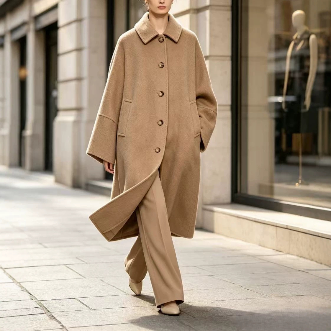 2026 Original Camel Wool 100% Single Face Wool Coat for Women, Mid-Length, Loose Fit, High-End Wool Coat