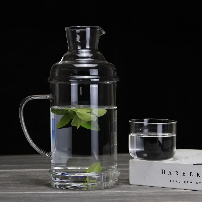 Venta al por mayor vidrio borosilicato vintage botella de agua fría gran capacidad hogar botella de almacenamiento de agua transparente jugo botella de agua fría taza conjunto