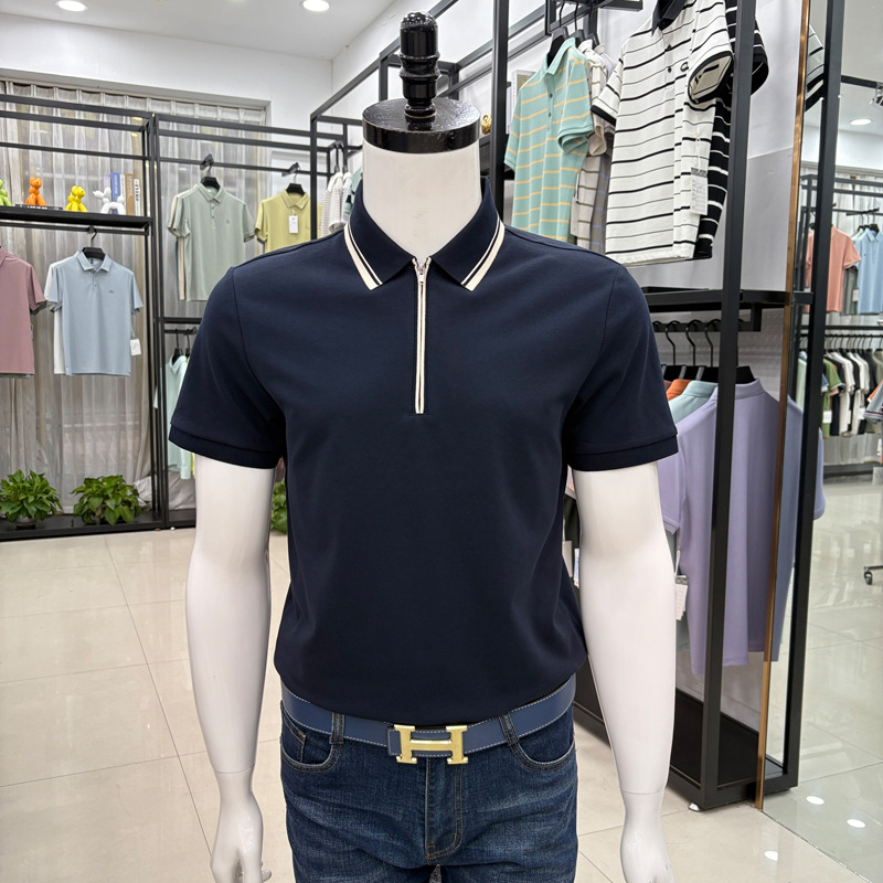 Niche Style! Half-Zip Exquisite Stripesd Contrasting Lapel T-Shirt for Men 2025 New High-End Cool Half-Sleeve
