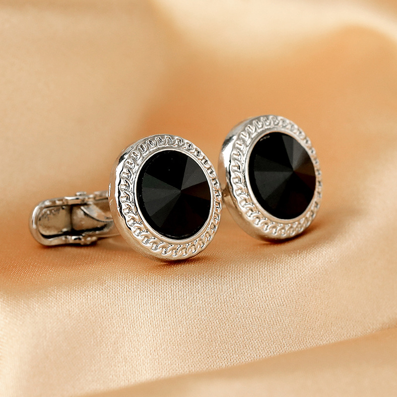 Gemelli da polso rotondi oro con zircone per camicia da uomo_voghion.com
