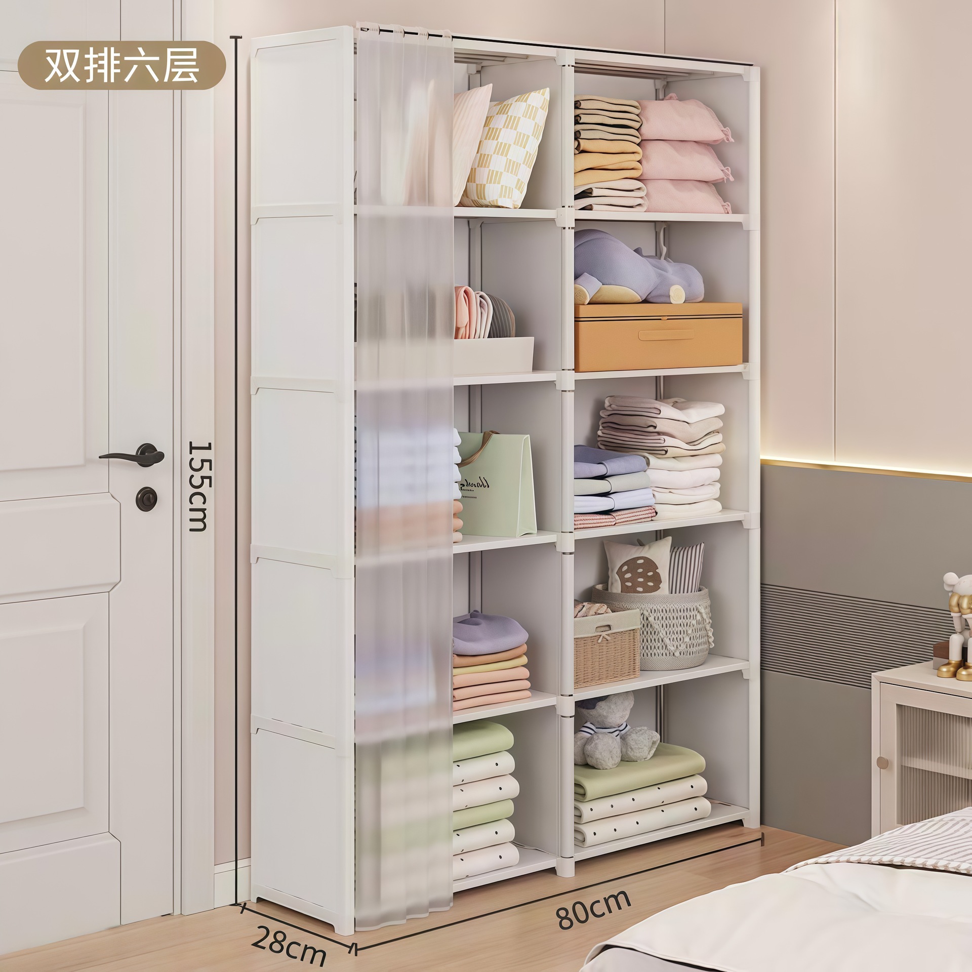 Estante de libros simple para el hogar piso doble fila de dormitorio de niños estante de almacenamiento de almacenamiento multicapa estante de libros a prueba de polvo armario