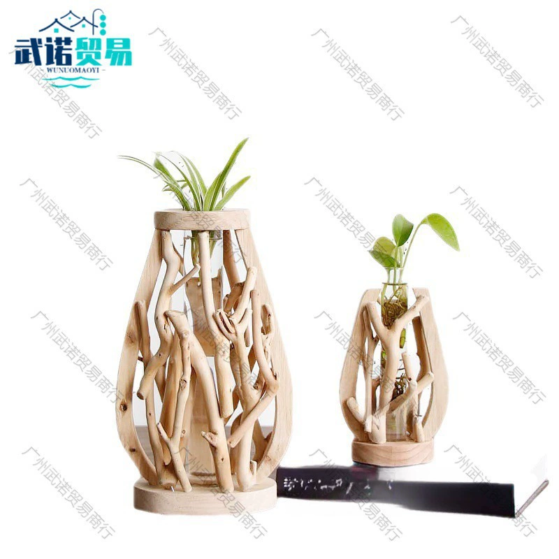 Handmade solid wooden small vase landscape landscape solid wood flower hydroponic trial pipe rural mini potted creativity