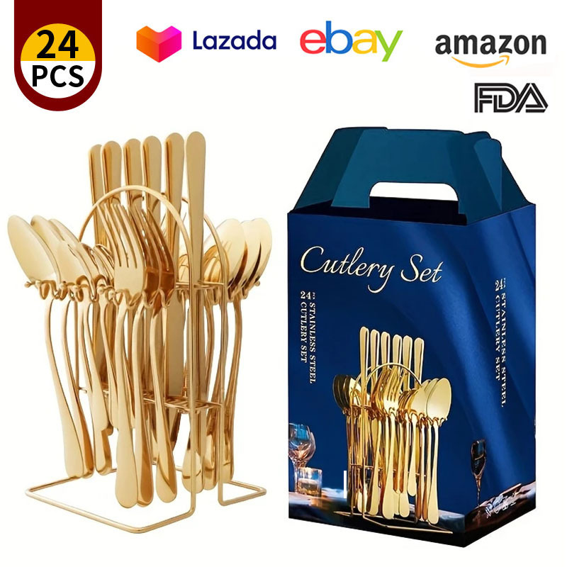 クロスボーダー Amazon ステンレス鋼食器カトラリー 1010 洋食カトラリー 24 点セット ステーキカトラリー ギフトボックスセット|undefined