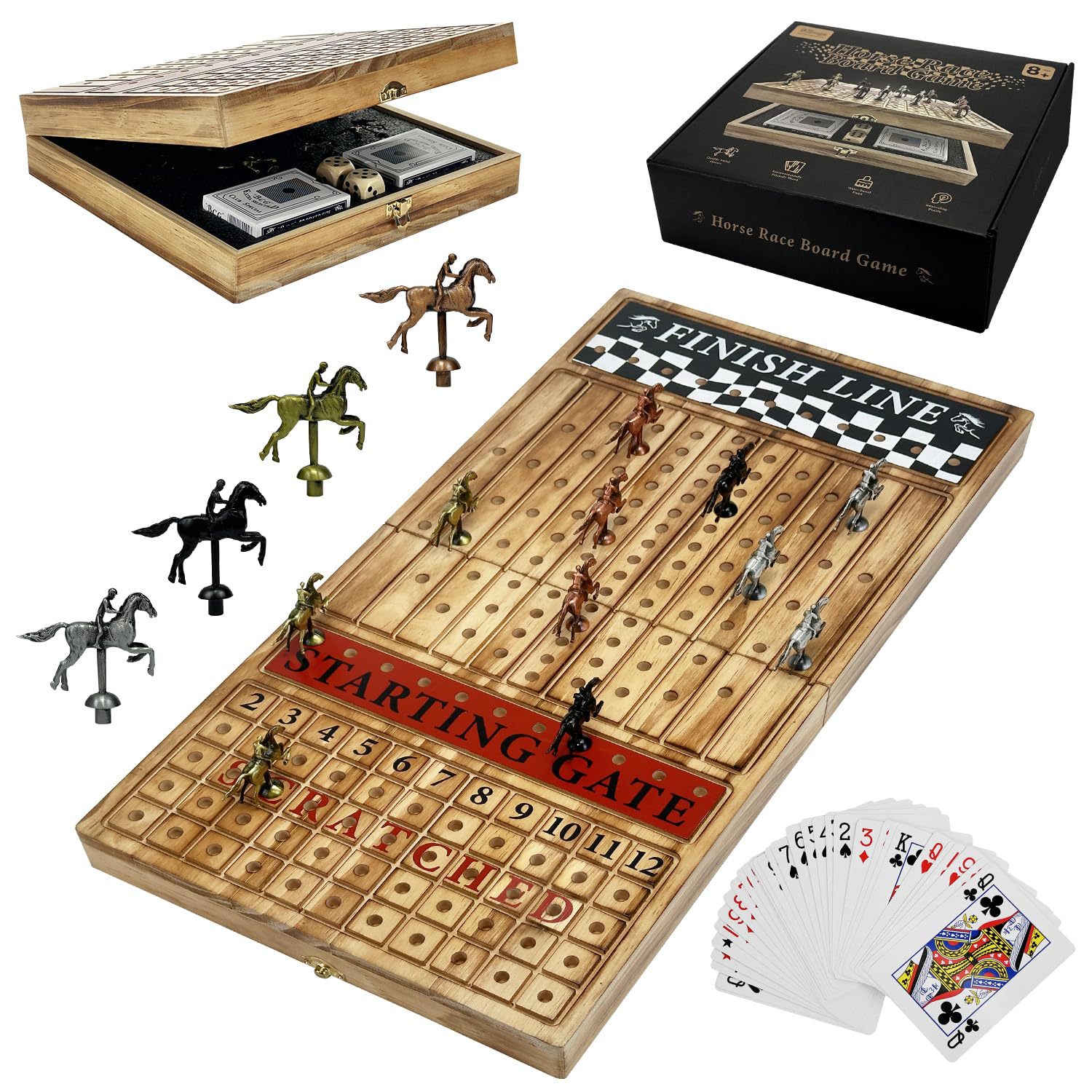 Horse Racing Board Game Solid Wood Foldable Horse Racing Game...