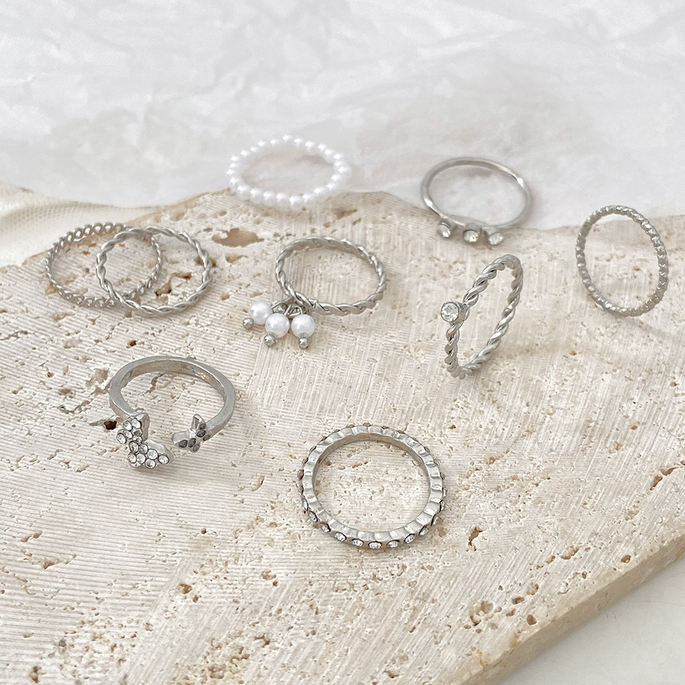 Set Di Anelli Da Donna Con Perle E Zirconi A Farfalla_voghion.com