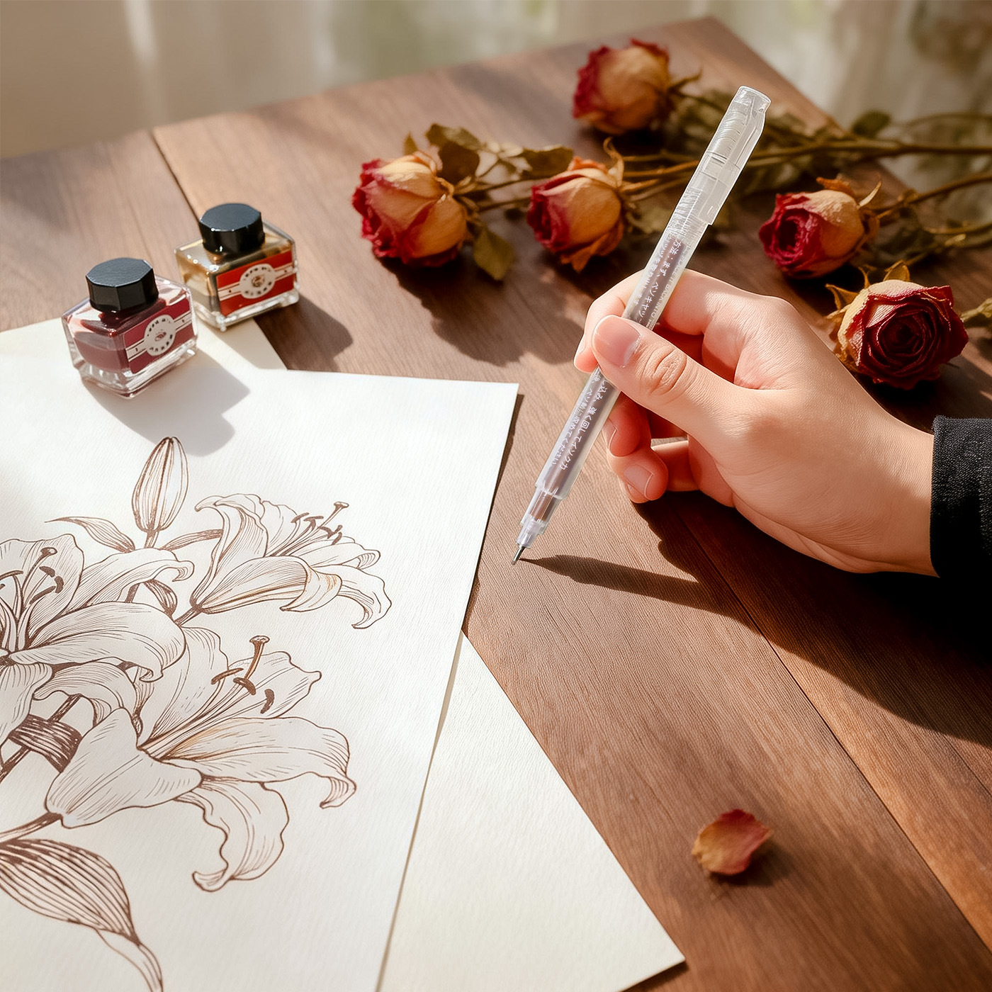 【Ink Refillable Needle Tip Pen】Comes with Replacement Refills - Waterproof Outlining Pen, Art Sketching Pen, Manga Sketching Line Drawing Pen