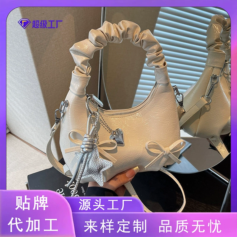 Женская сумка-кроссбоди, простая, с бантом и складками, летняя новинка 2025 года