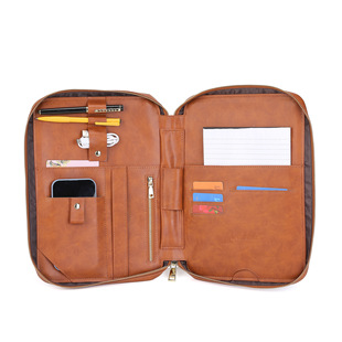 Gift Storage Document Bag, Customized Multifunctional Satchel Stationery Bag, Note Pad, Multiple Card Slots, Leather Zipper Bag