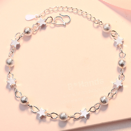Japanese and Korean Version Sand Beads Small Stars Silver Bracelet Fashion Pentagon Star Accessory for Girls WeChat Official Account Supply Wholesale Agency