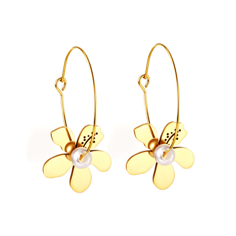 1 Pair Elegant Commute Leaf Flower Inlay Stainless Steel Imitation Pearl Zircon Earrings display picture 1