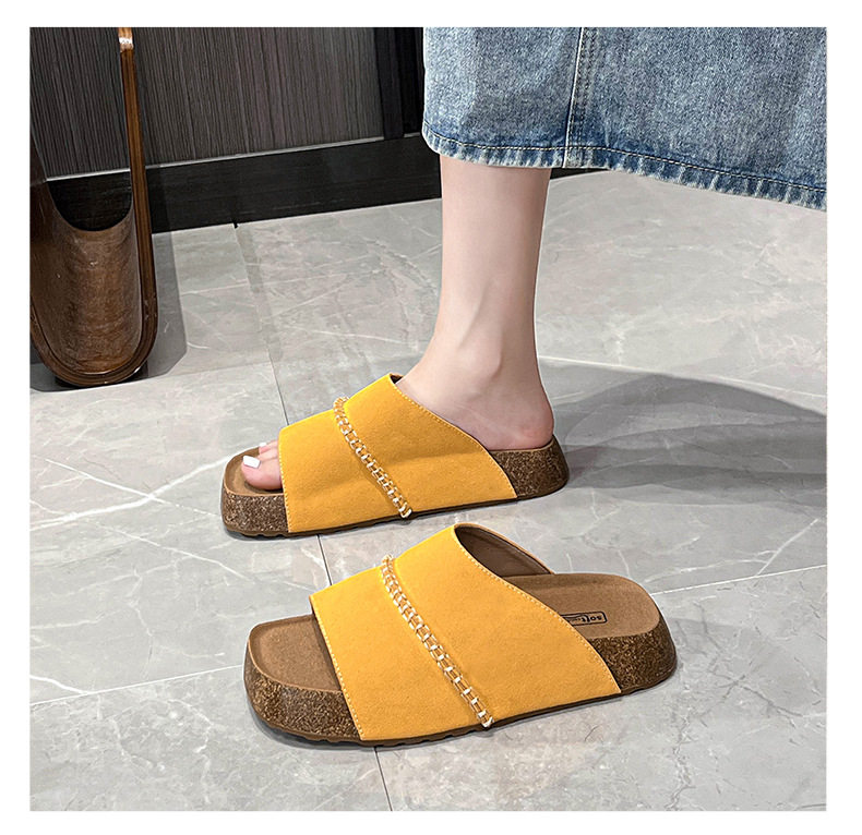 Dép sandal nữ quai ngang đế dày bằng gỗ bần, mũi vuông, đi ngoài trời — Màu khoai môn, Màu vàng gừng, Màu xám nhạt chi tiết 19