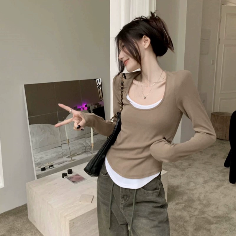 Футболка с длинным рукавом Slim-fit, осенний дизайн для тела, размеры L–XL (80–140 кг), разноцветная
