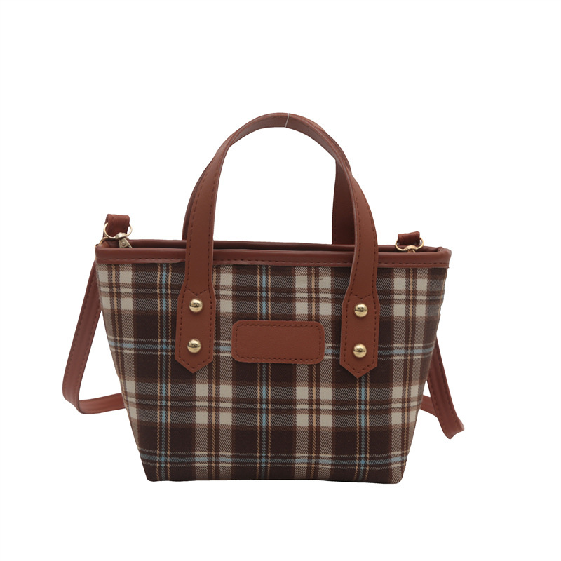 Bolsa de tela a cuadrícula 2024, nuevo otoño de gran capacidad, bolso de hombro, bolso de brazo, bolso de cubo de agua, bolso de mano