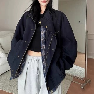 现货女装宽松复古上衣2025秋季新款狩猎夹克 学院风水洗短款外套