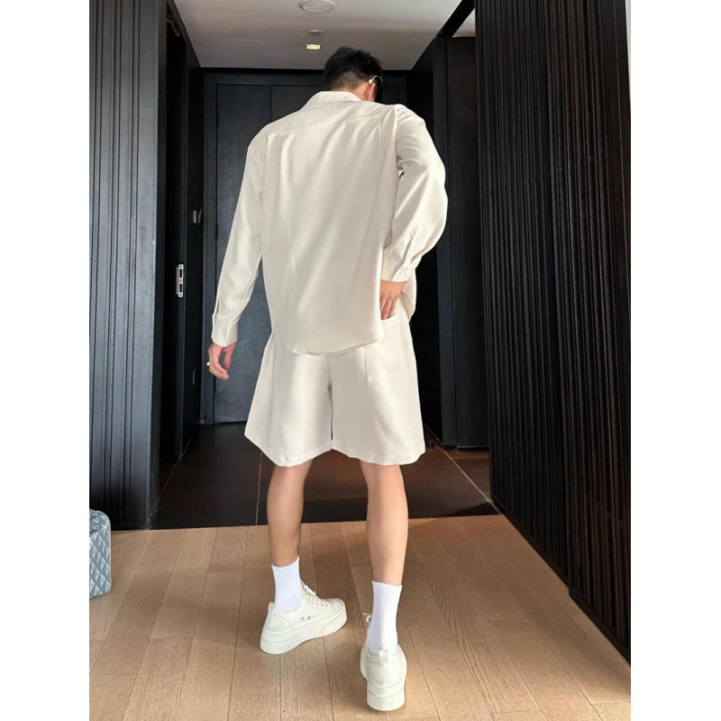 Oversize Men's Wide Loose Casual Long-sleeved Shirt Shorts Fashion suit