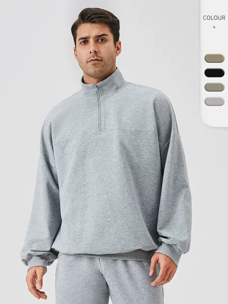 Men's Autumn and Winter Sports Sweat Loose Collar Running Long Sleeve Half Zipper Casual Training Fitness 41521