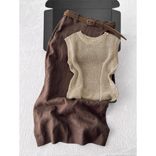 夏日漂亮老钱风轻熟小众不撞款咖色针织上衣两件套装裙女2025新款