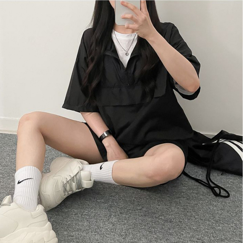 スーツ女性のハイネックジッパー半袖ショーツ女性のツーピース夏の卸売カジュアルスポーツウェアルーズカップル|undefined