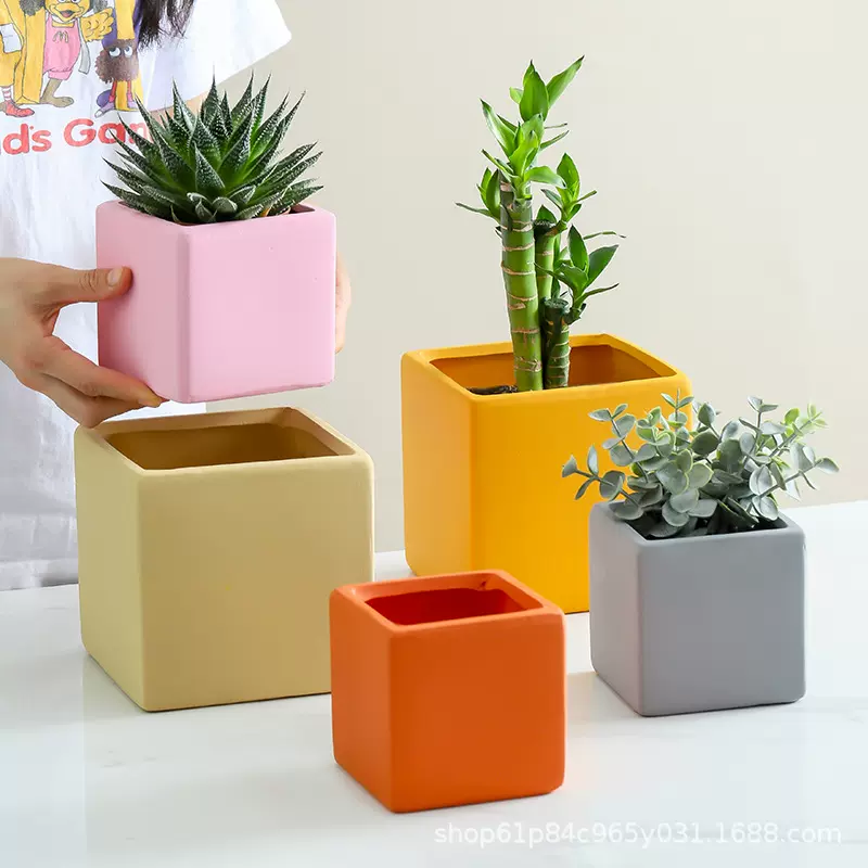 连禧 方形陶瓷花盆粗陶土陶多肉正方形陶盆素烧家用绿植纯色花盆