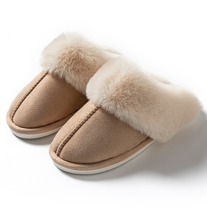 Cross-Border Supply of New Solid Color Imitation Deerskin Velvet Cotton Slippers for Women, Non-Slip Memory Foam, Neutral Autumn and Winter Home Slippers