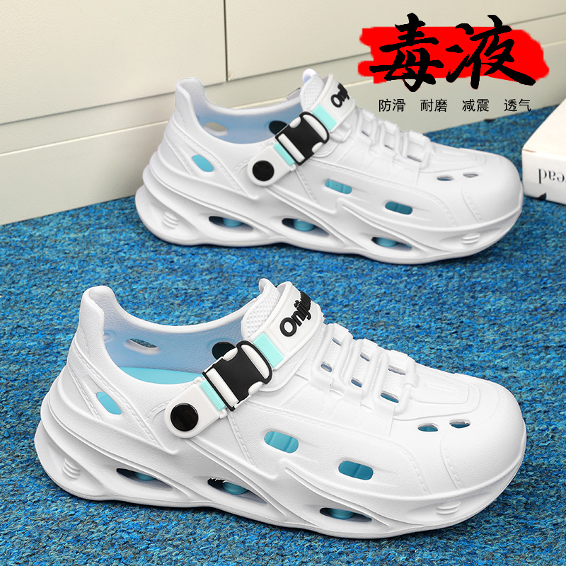 Sandalias con todo incluido, verano para hombres, nuevos zapatos con agujeros de tendencia, sandalias de suela gruesa con absorción de impactos, zapatos de playa cómodos y transpirables