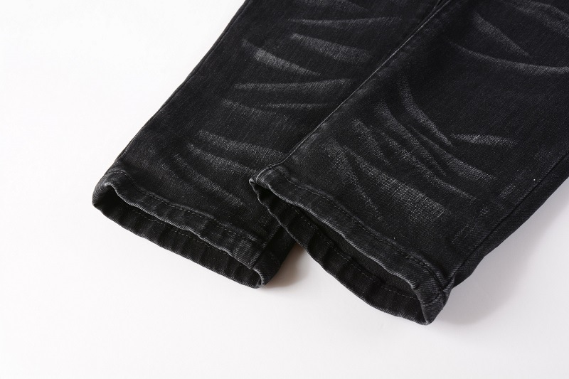 Men's Clothing ins same style cat whisker wrinkled color patchwork hole elastic slim fit skinny jeans jeans_voghion.com