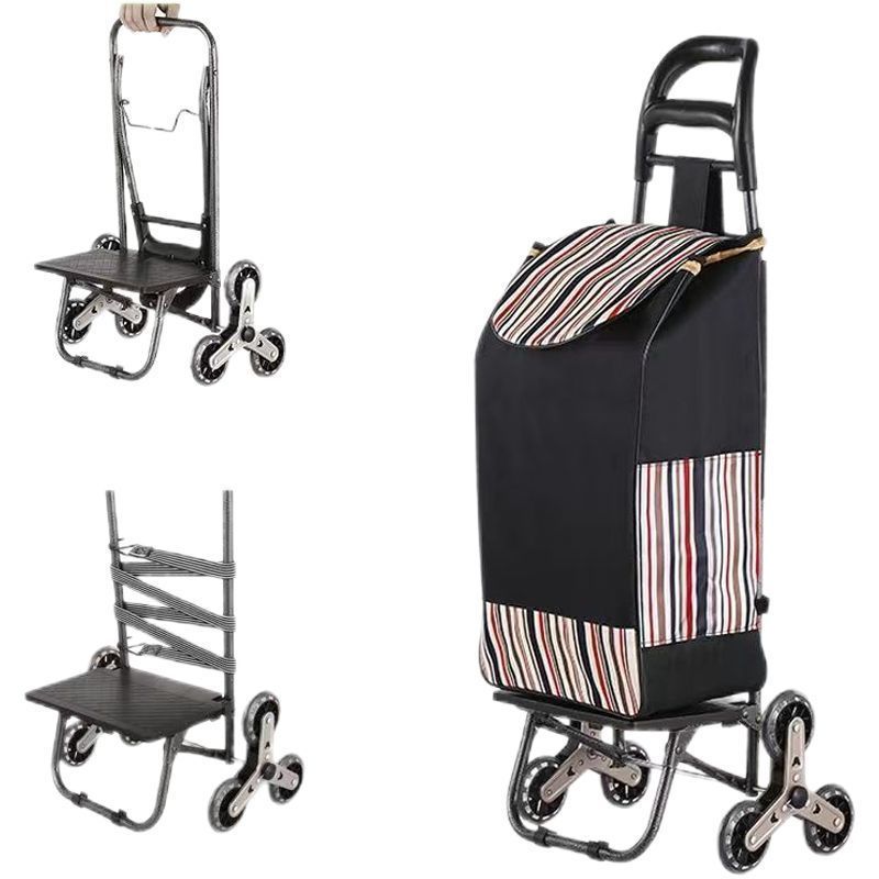 Carrito de compras de varilla de tracción de ancianos portátil doméstico de tracción de mercancías de doble propósito desmontable plegable para comprar verduras escaleras de tracción de mano pequeño remolque de empuje