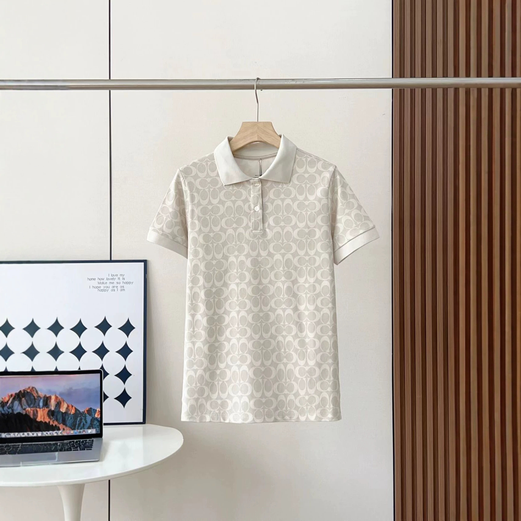 Koujia's new summer women's polo shirt, classic monogram print, loose-fitting casual short-sleeved versatile collared cotton T-shirt