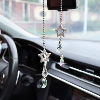 Car hanging – Hanging Ornament - pair-of-hollow-five-pointed-star-crystal-pendant