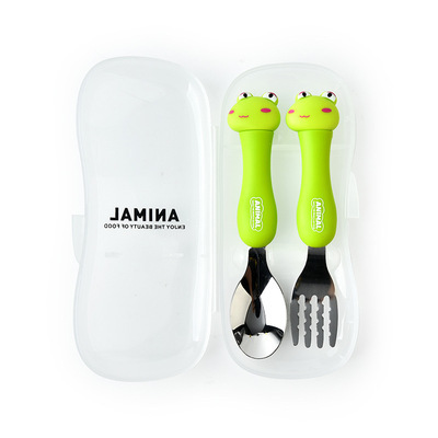 Animal encantador portátil para llevar estudiantes cucharas de comidas dormitorios escolares cucharas de cubierta de cubierta set