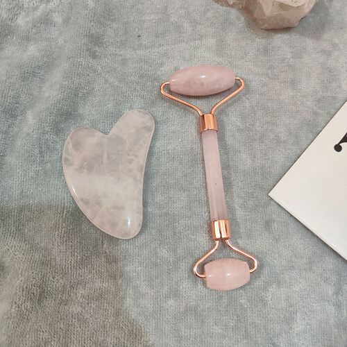 Natural Rose Quartz Roller Massage Tool Face Beauty Device Gua Sha Board Set Rose Quartz Beauty Instrument Wholesale