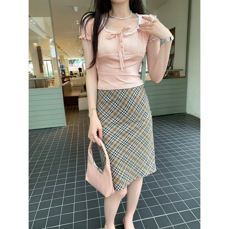 Stylish and Beautiful T-Shirt with Sweet Lace Trim, Square Neck, Tie-Up Short Sleeves, Super Popular Summer Top That Looks Younger