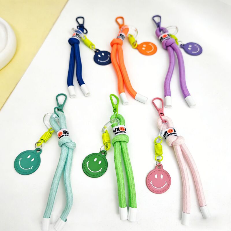 Short Smiley Face Woven Colorful Keychain Lanyard Pendant DIY Bag Clothing Accessories Bag Car Key Ring