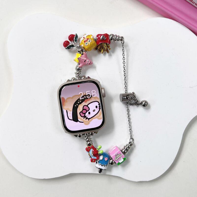 Cartoon series cute pink strawberry bear hand-painted beaded strap suitable for iwatch8 Apple Watch 1-7 bracelet