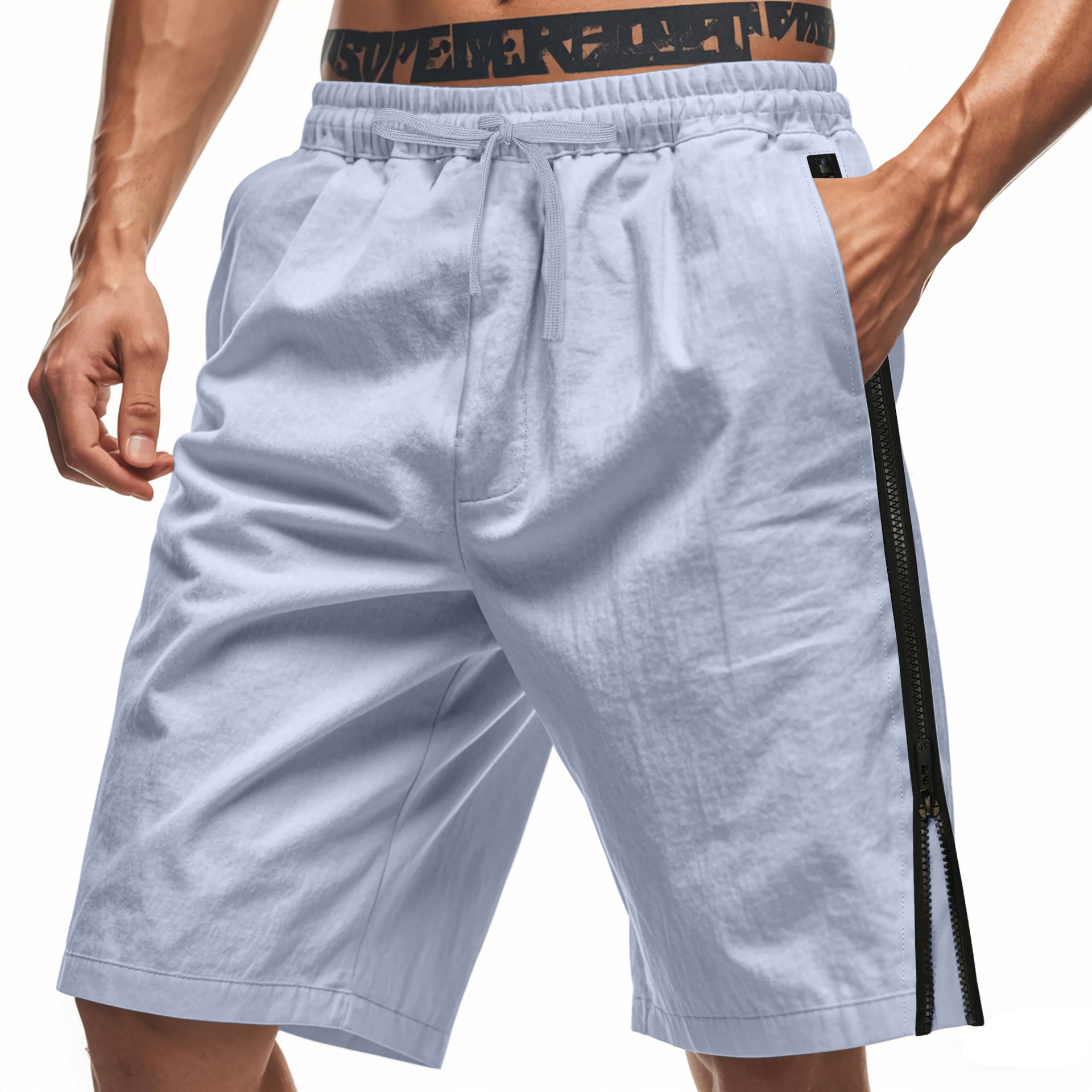 Estación independiente transfronteriza de hombres europeos y estadounidenses verano rápido secado transpirable laterales cremallera TK deportivo relajado pantalones cortos casuales de fitness