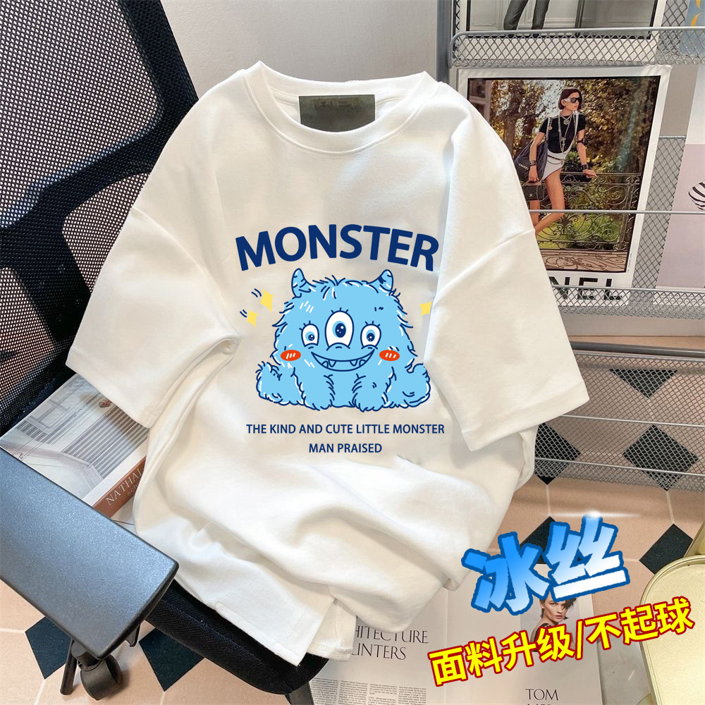 Outside to wear a small pop cartoon retro Hong Kong style summer men's and women's short-sleeved T-shirt youth tide Instagram top lovers Korean version