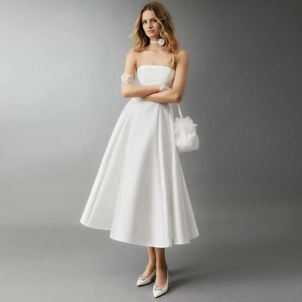 Foreign Trade White Strapless Light Wedding Dress, Simple and Elegant Engagement Gown, French-Style Everyday Wearable Dress, Amazon