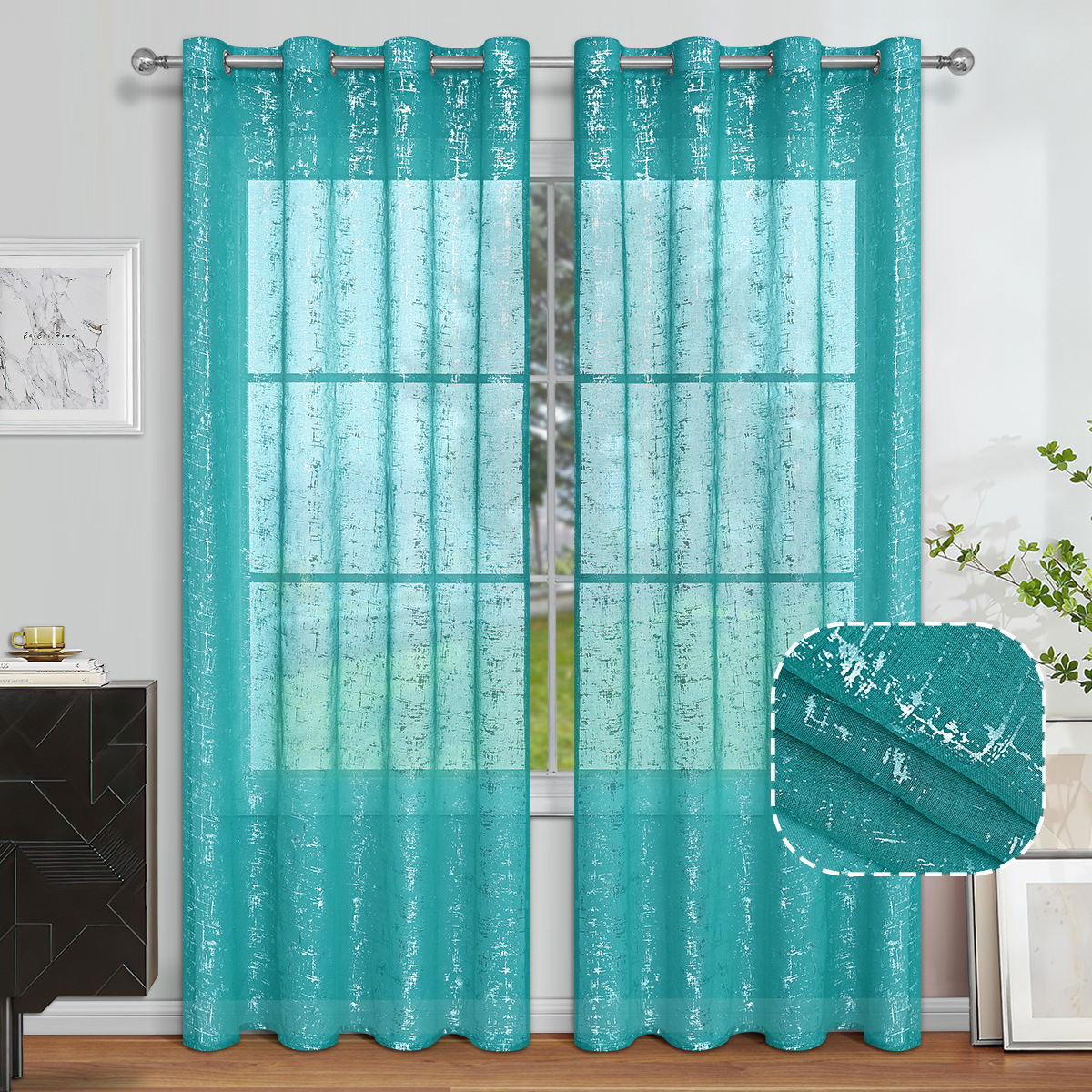 Artículos populares de SHEIN para dropshipping, cortinas translúcidas semioscuras con patrón de cruz pequeña en relieve plateado, venta al por mayor transfronteriza para Mercado.