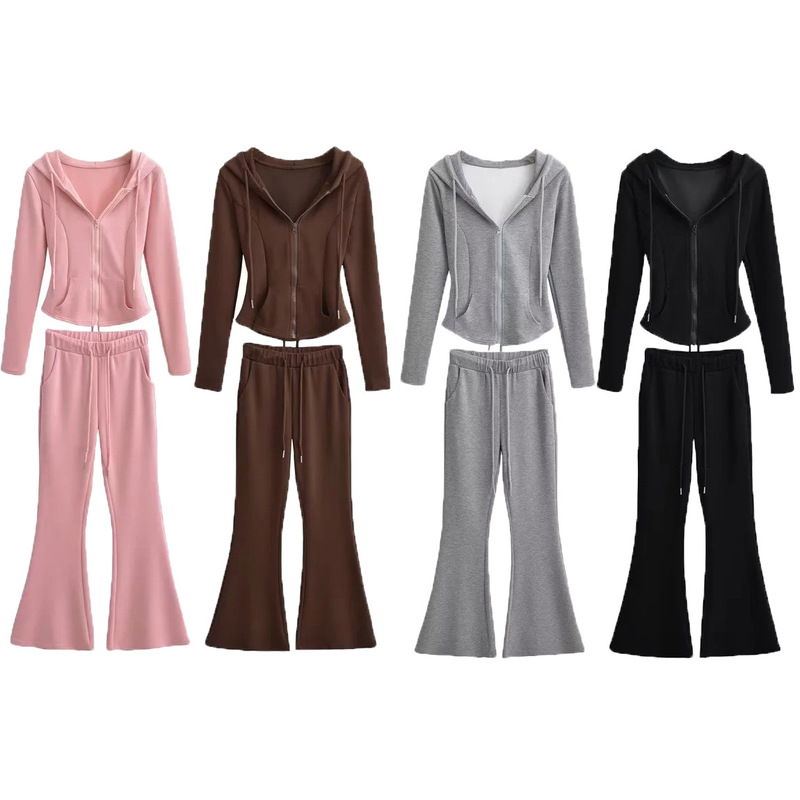 Sports and Leisure Yoga Suit Women's Hooded Short Waist Long-Sleeved Jacket Versatile Slimming Look Draped Micro-Flared Sweatpants